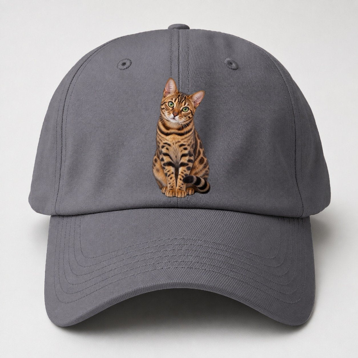 Bengal Seated Portrait Realistic Cat Portrait Baseball Cap – Grey