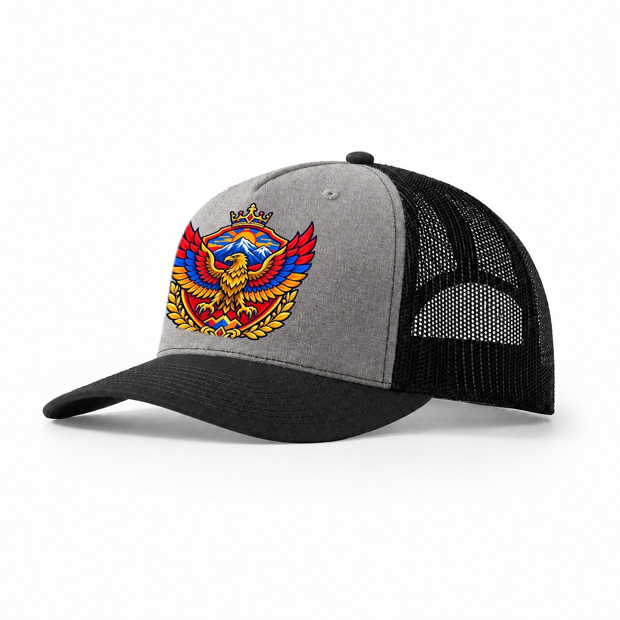 Armenia Heraldic Crest Country Logos Trucker Hat – Grey Black