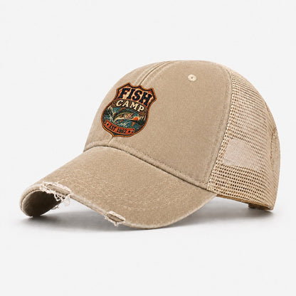 Fish Camp Est Nineteen Sixty Two Fishing Club Washed Trucker Hat – Khaki