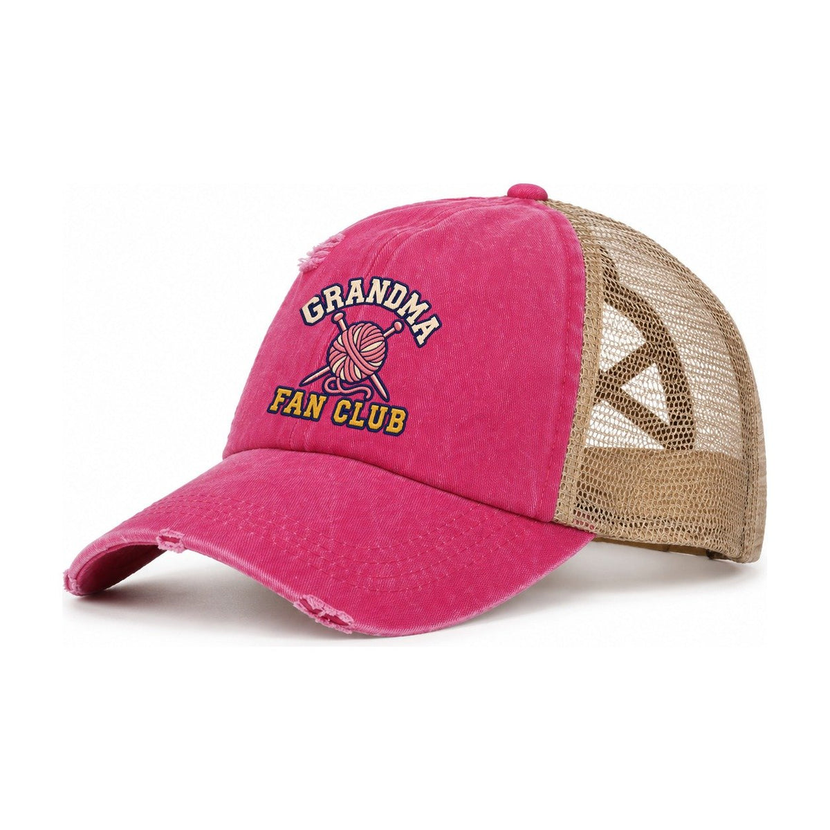 Grandma Fan Club Women's Ponytail Trucker Hat – Raspberry Khaki