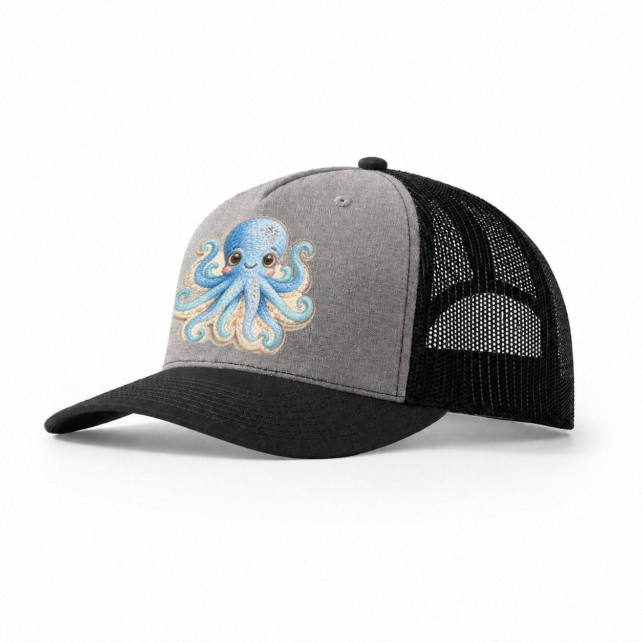 Pufferfish Puff Hello Sea Sprite Trucker Hat – Grey Black