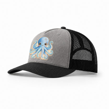 Pufferfish Puff Hello Sea Sprite Trucker Hat – Grey Black