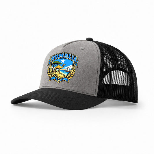 Somalia Retro Badge Country Logos Trucker Hat – Grey Black