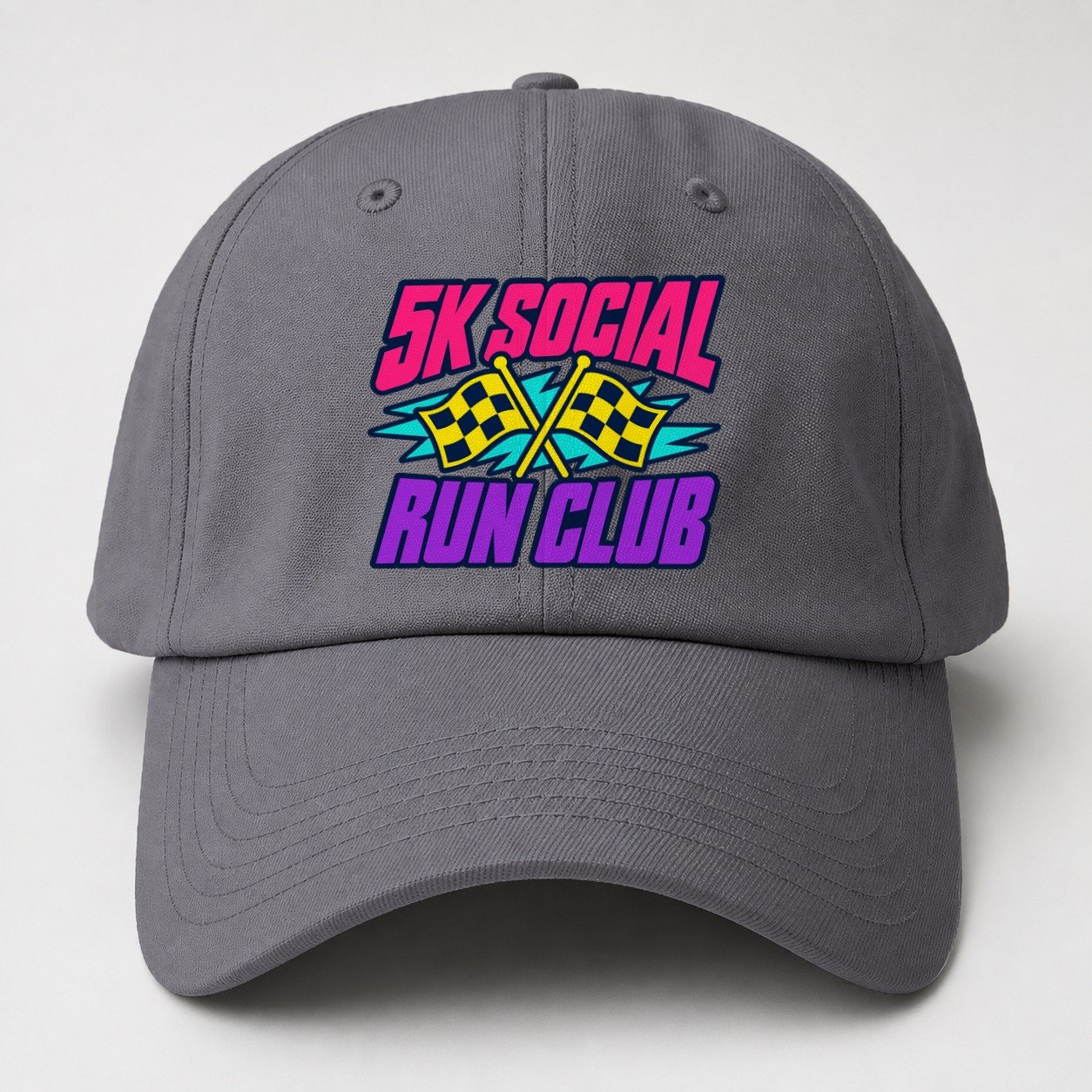 5K Social Run Club 90S Running Clubs Baseball Cap – Grey