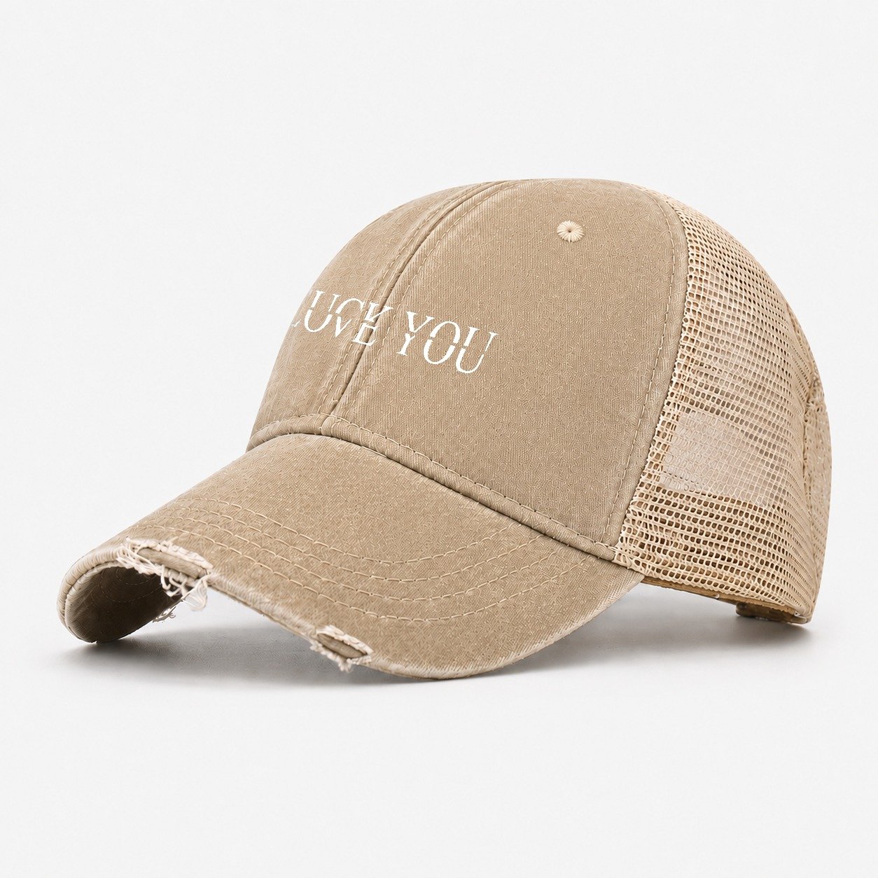 Fuck:love You Washed Trucker Hat – Khaki