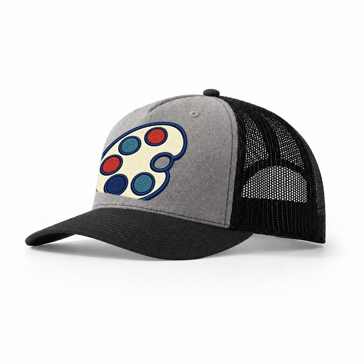 Painter Palette Tiny Solo Marks Trucker Hat – Grey Black