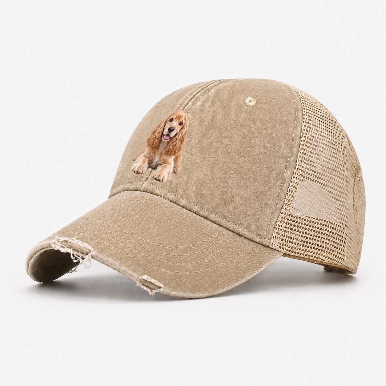 Cocker Spaniel Lying Down Top Breeds Washed Trucker Hat – Khaki