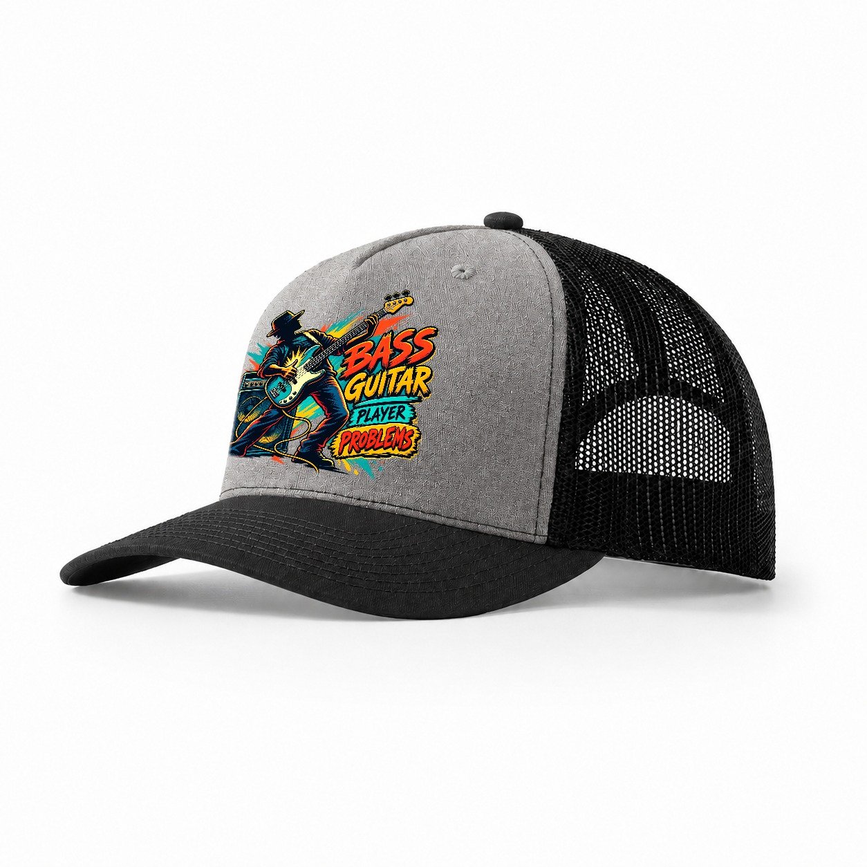 Bass Guitar Player Problems Music Instruments Trucker Hat – Grey Black