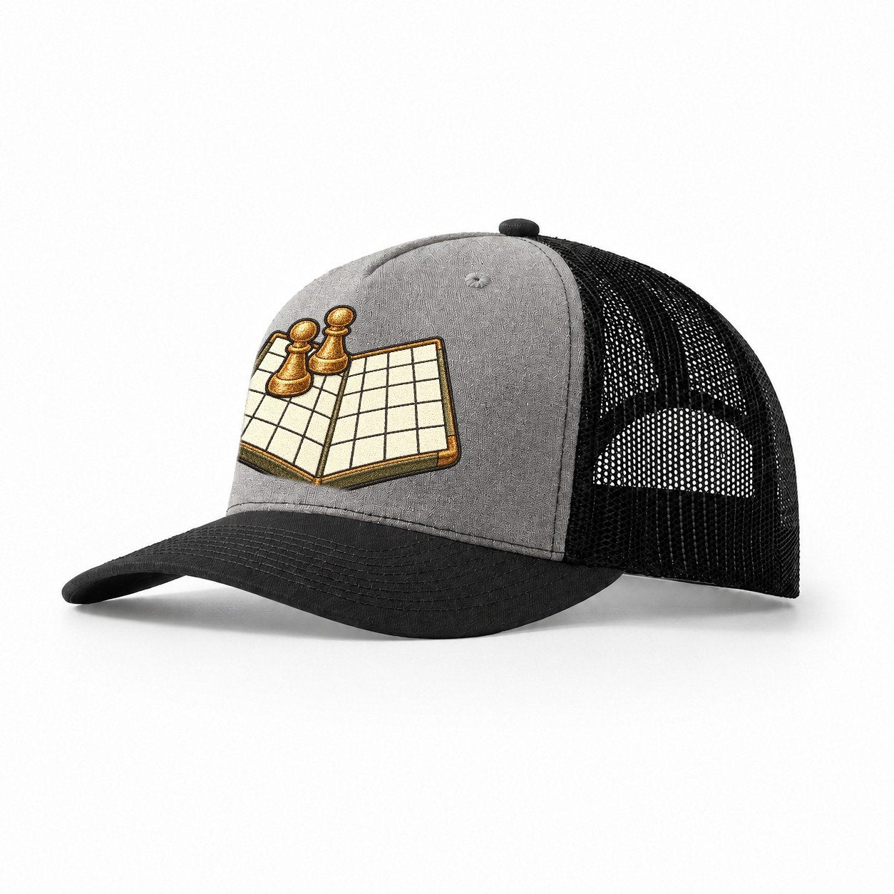 Open Folded Board With Two Pawns Board Games Trucker Hat – Grey Black