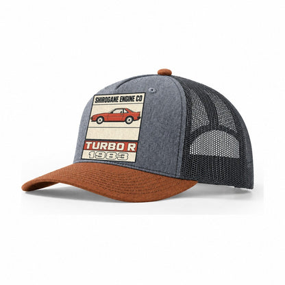 Shirogane Turbo R Showa Speed Plates Trucker Hat – Heather Grey Rust Charcoal