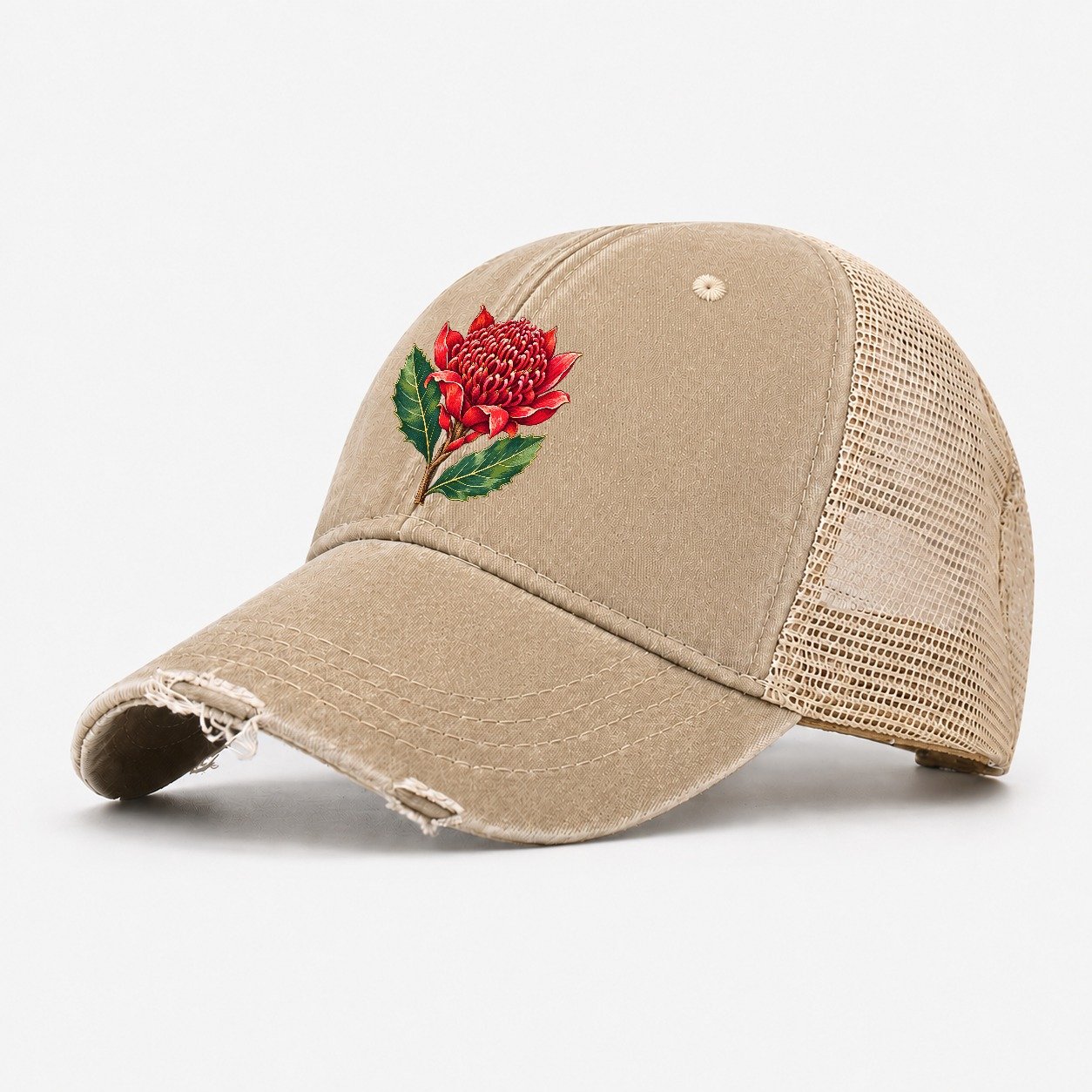 New South Wales Waratah Bloom Australia Cultural Icons Washed Trucker Hat – Khaki