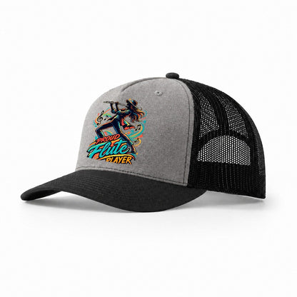 Proud Flute Player Music Instruments Trucker Hat – Grey Black