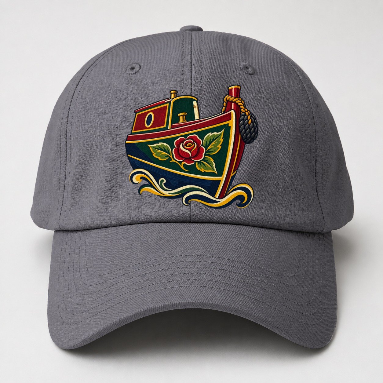 Canal Narrowboat Rose Painted Bow Uk Culture Heritage Baseball Cap – Grey