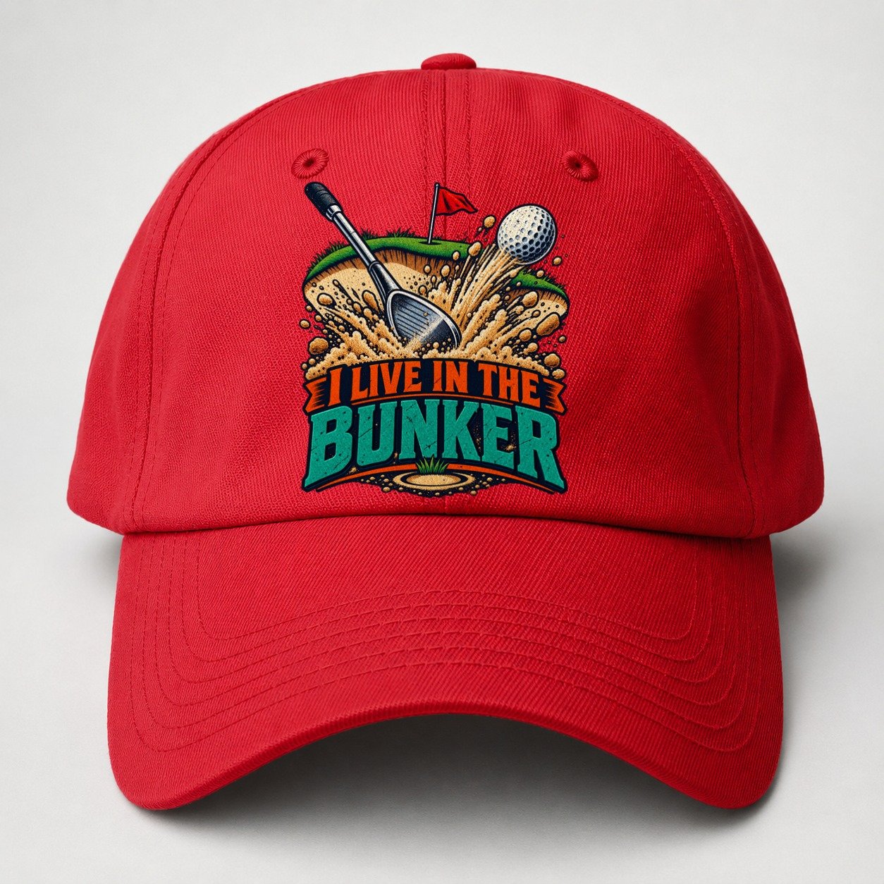 I Live In The Bunker Golf Life Baseball Cap – Red
