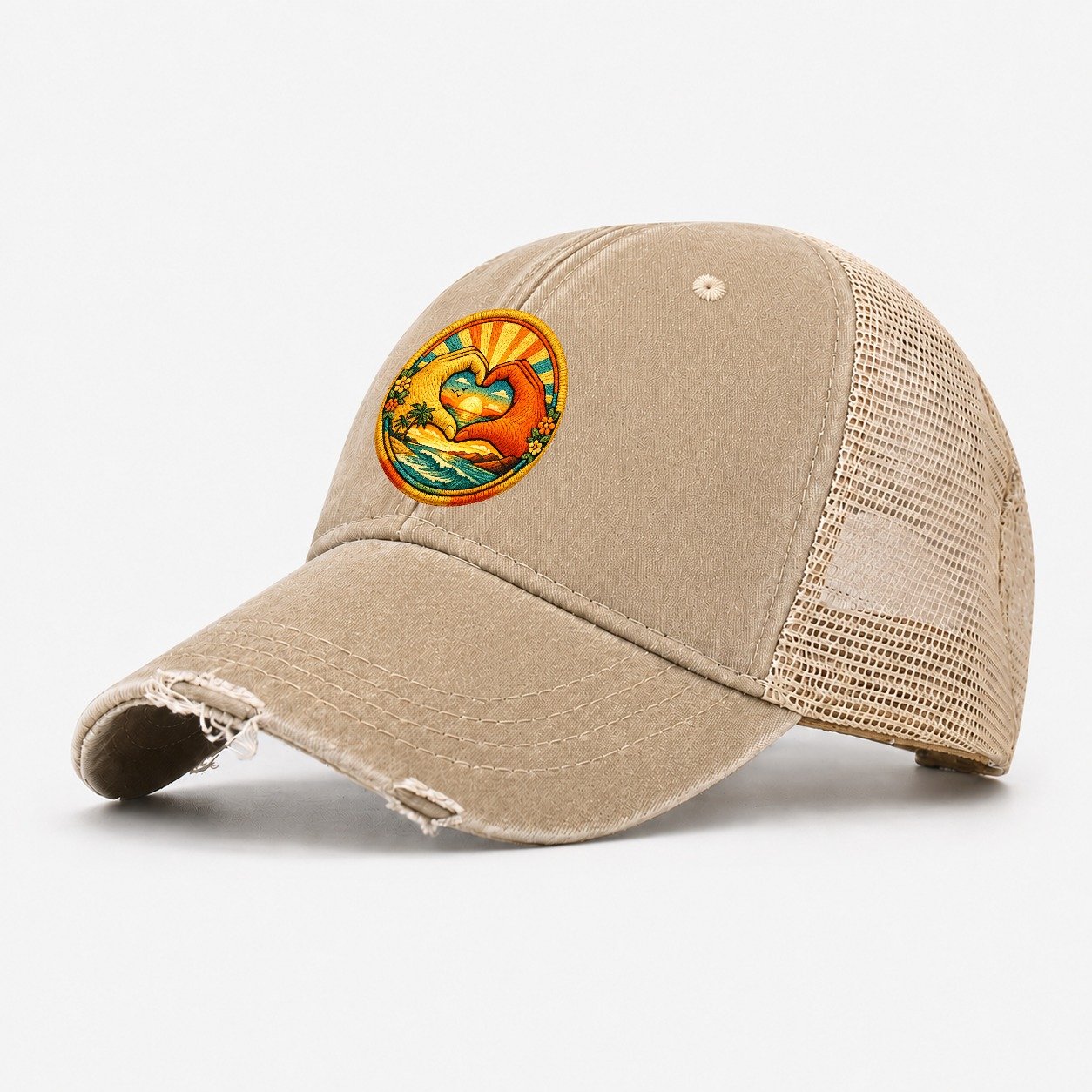 Golden Peace Washed Trucker Hat – Khaki