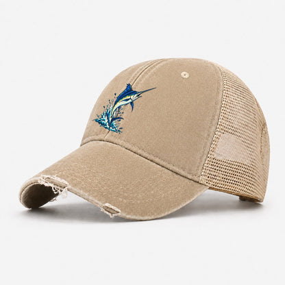Marlin Leap Fishing Elegant Washed Trucker Hat – Khaki