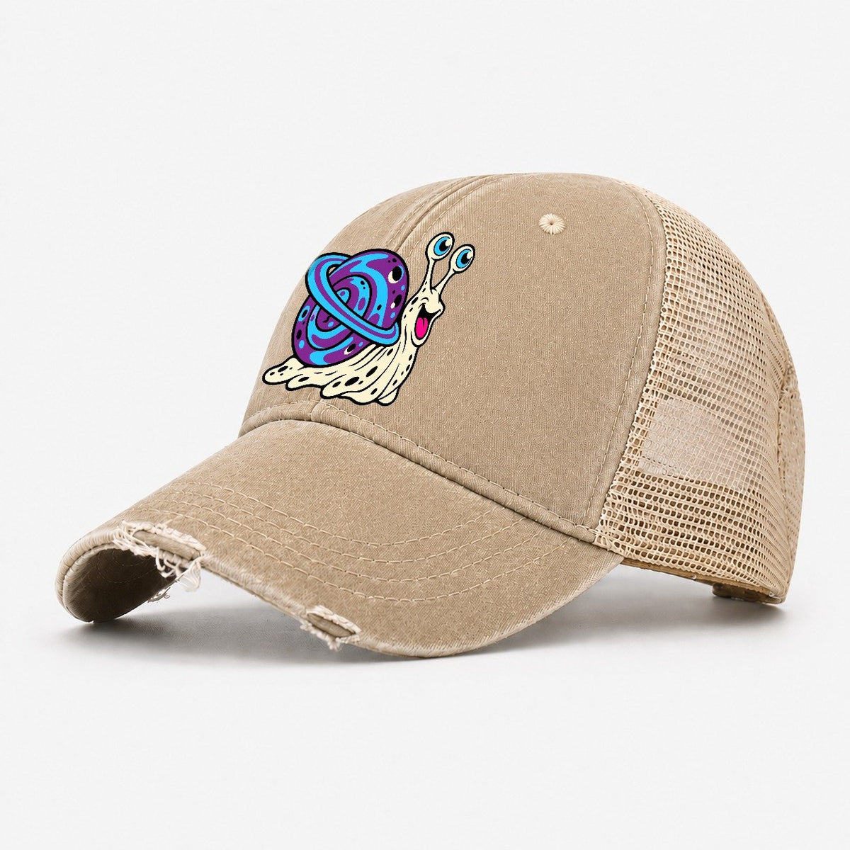 Snail Shell Planet Crazy Styles Washed Trucker Hat – Khaki