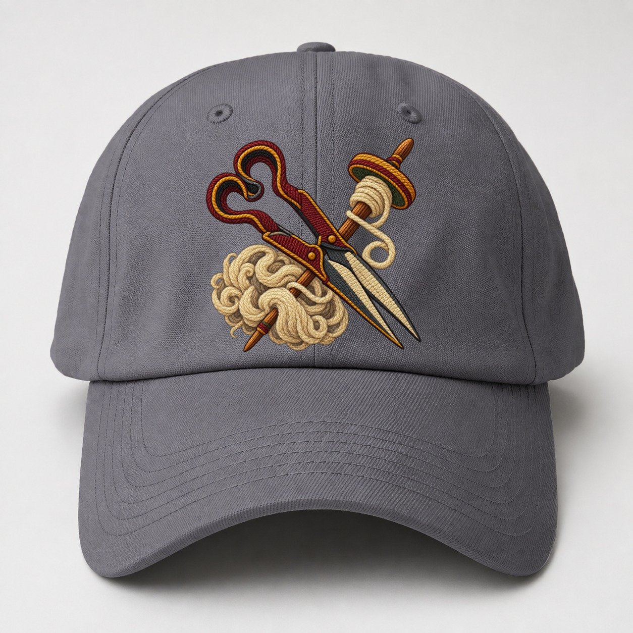 Welsh Wool Shears Spindle And Fleece Uk Culture Heritage Baseball Cap – Grey