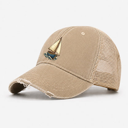 Small Sailboat Homeward Pastimes Companions Washed Trucker Hat – Khaki