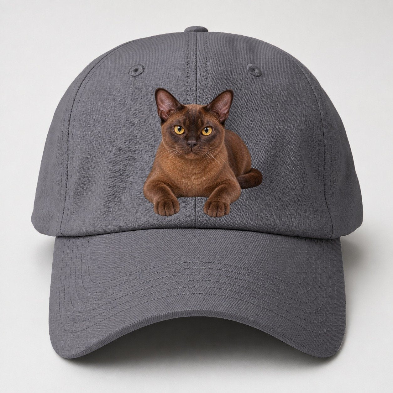 Burmese Reclining Paws Forward Realistic Cat Portrait Baseball Cap – Grey