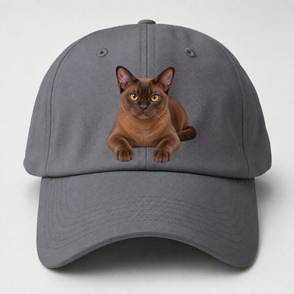 Burmese Reclining Paws Forward Realistic Cat Portrait Baseball Cap – Grey