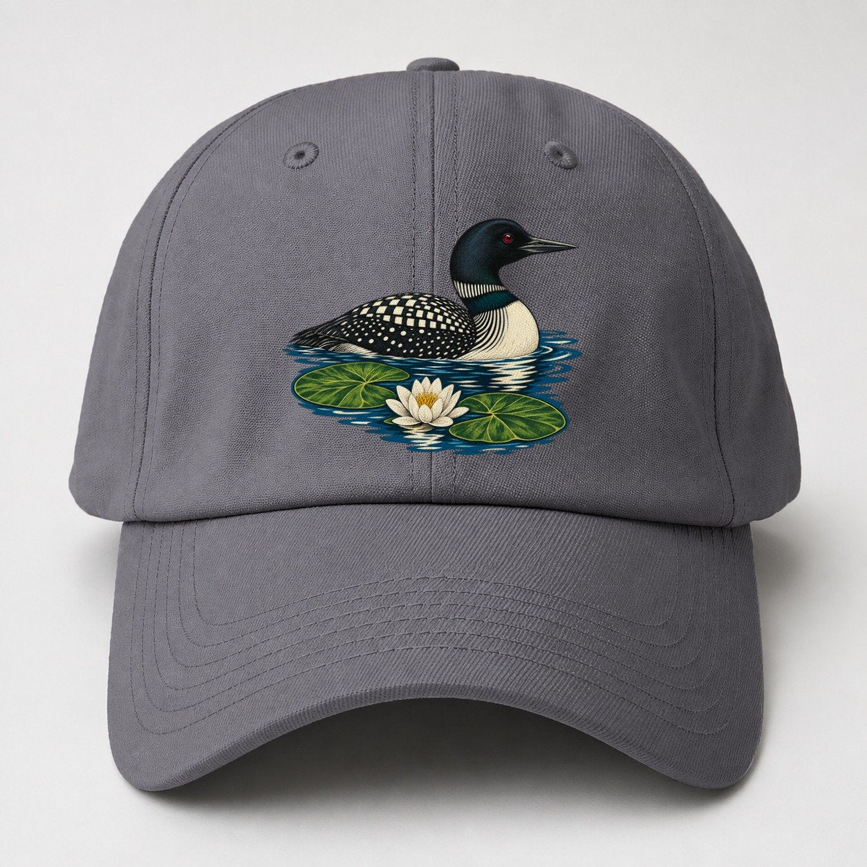 Common Loon And Water Lilies Canada Cultural Icons Baseball Cap – Grey