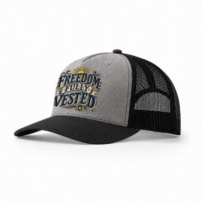 Freedom Fully Vested Retired Living Trucker Hat – Grey Black