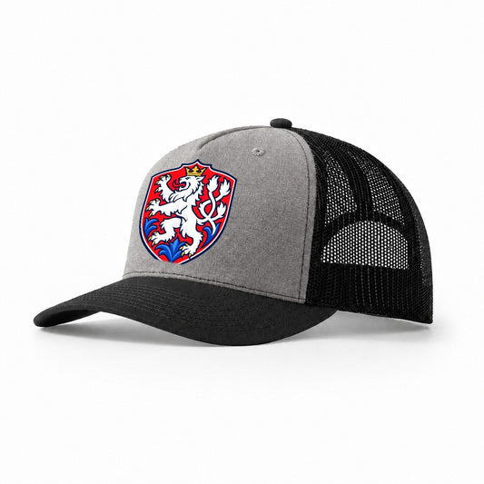 Czech Republic Minimal Emblem Country Logos Trucker Hat – Grey Black