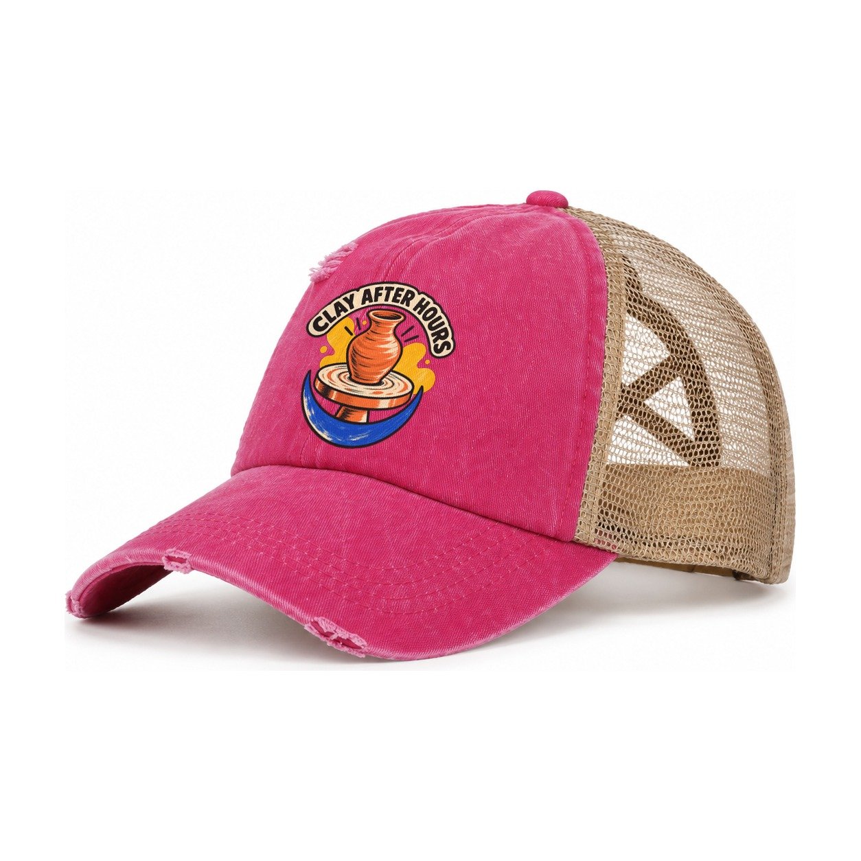 Clay After Hours Clay Color Makers Women's Ponytail Trucker Hat – Raspberry Khaki