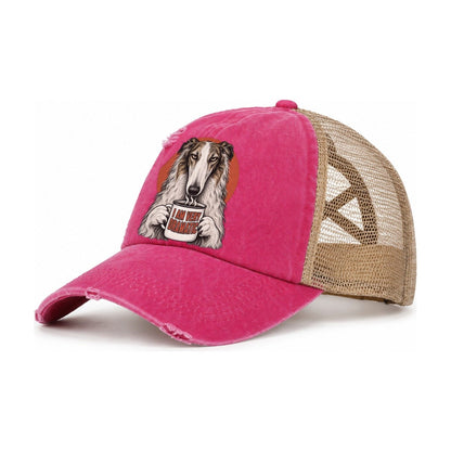 Borzoi Mug Truths Dog Mug Truths Women's Ponytail Trucker Hat – Raspberry Khaki