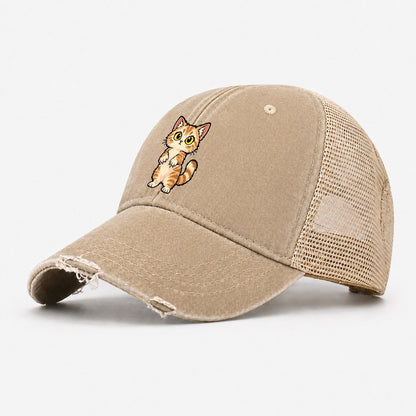 Munchkin Standing Up Peeking Cats Washed Trucker Hat – Khaki
