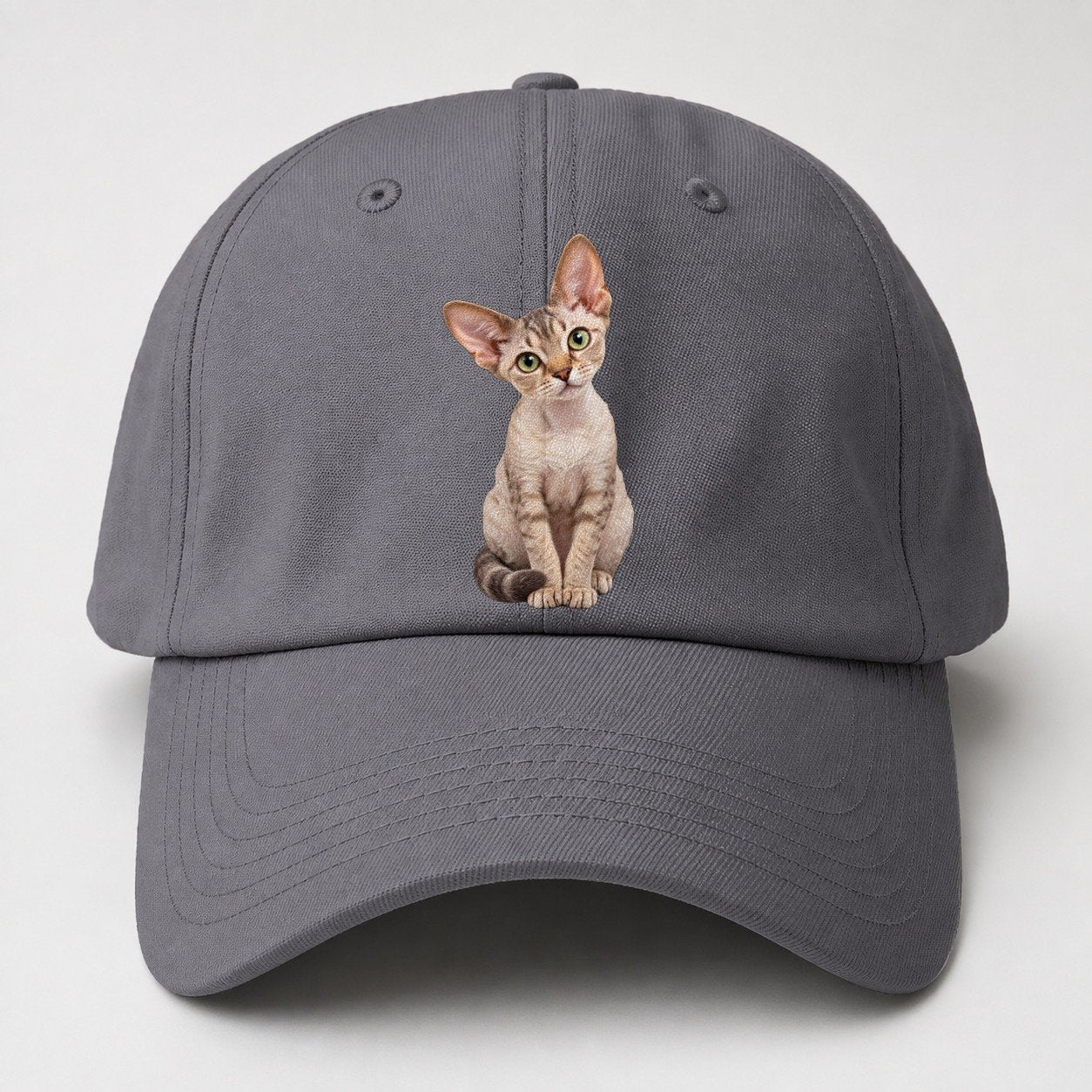 Devon Rex Seated Portrait Realistic Cat Portrait Baseball Cap – Grey