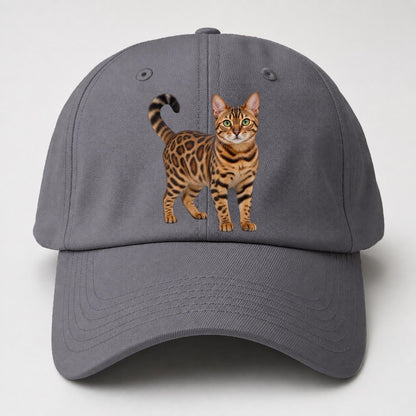 Bengal Standing Three Quarter Realistic Cat Portrait Baseball Cap – Grey
