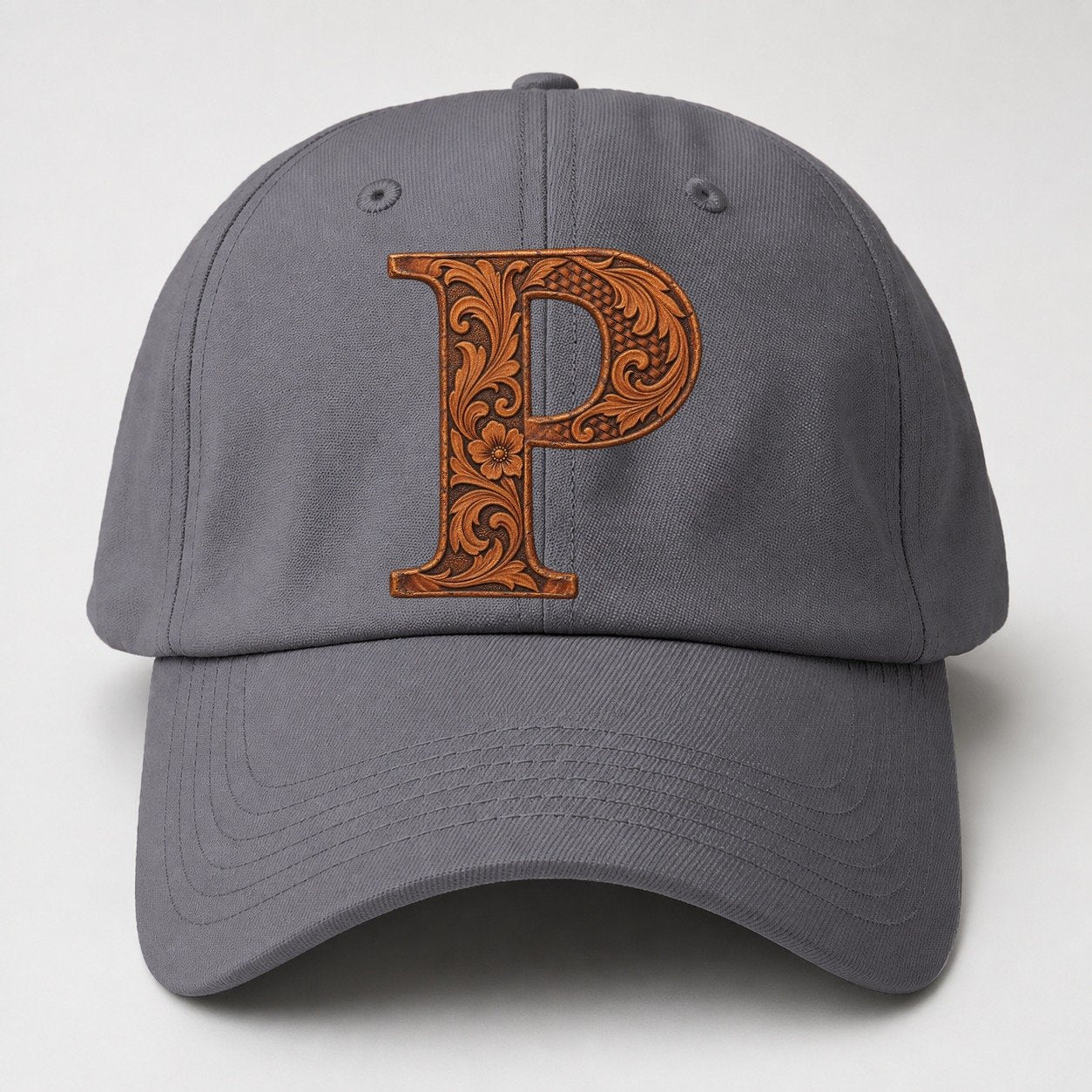 Tooled Leather P Monogram Baseball Cap – Grey