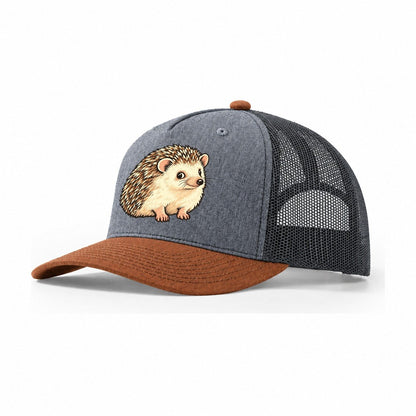 Hedgehog Side Glance Small Pet Logos Trucker Hat – Heather Grey Rust Charcoal
