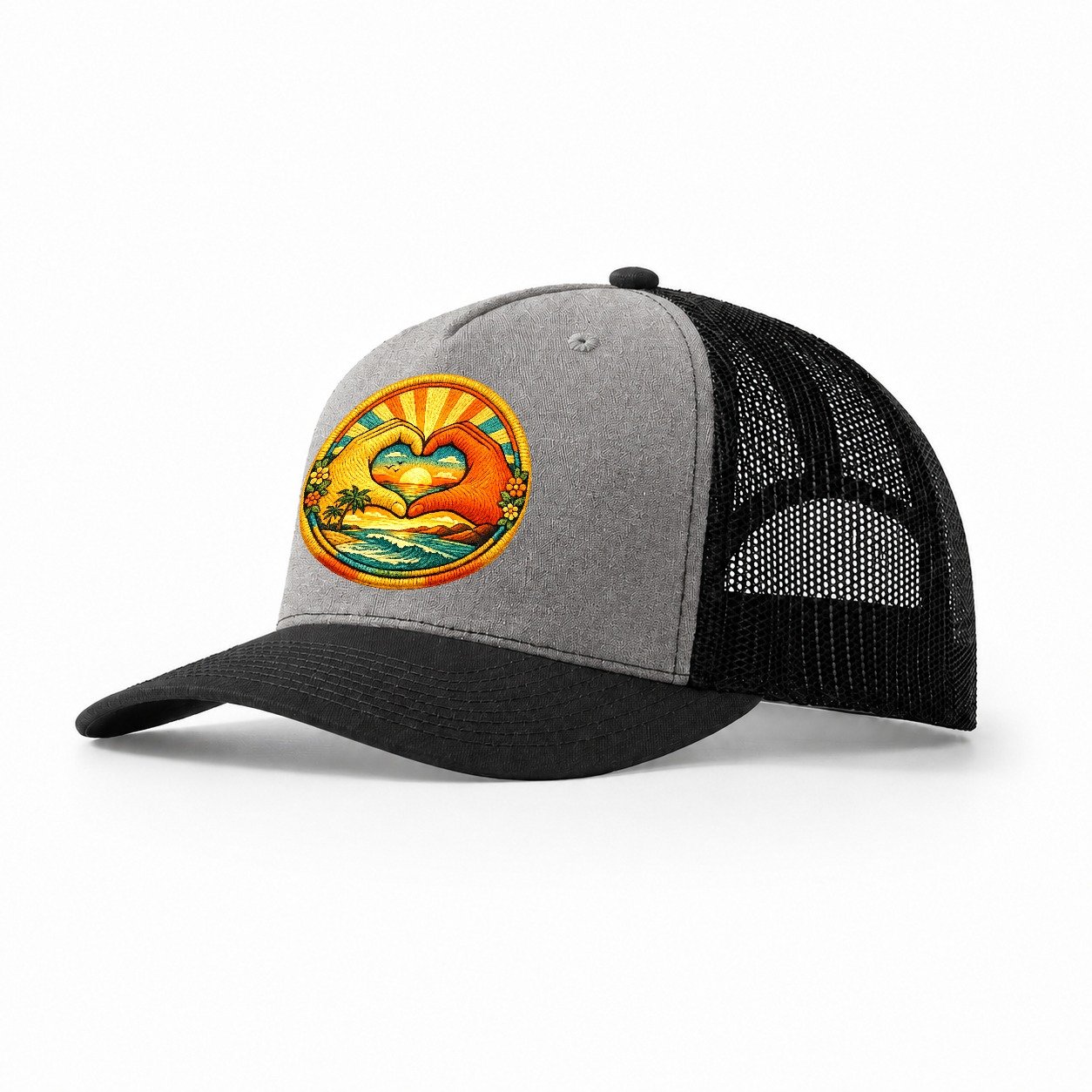 Golden Peace Trucker Hat – Grey Black