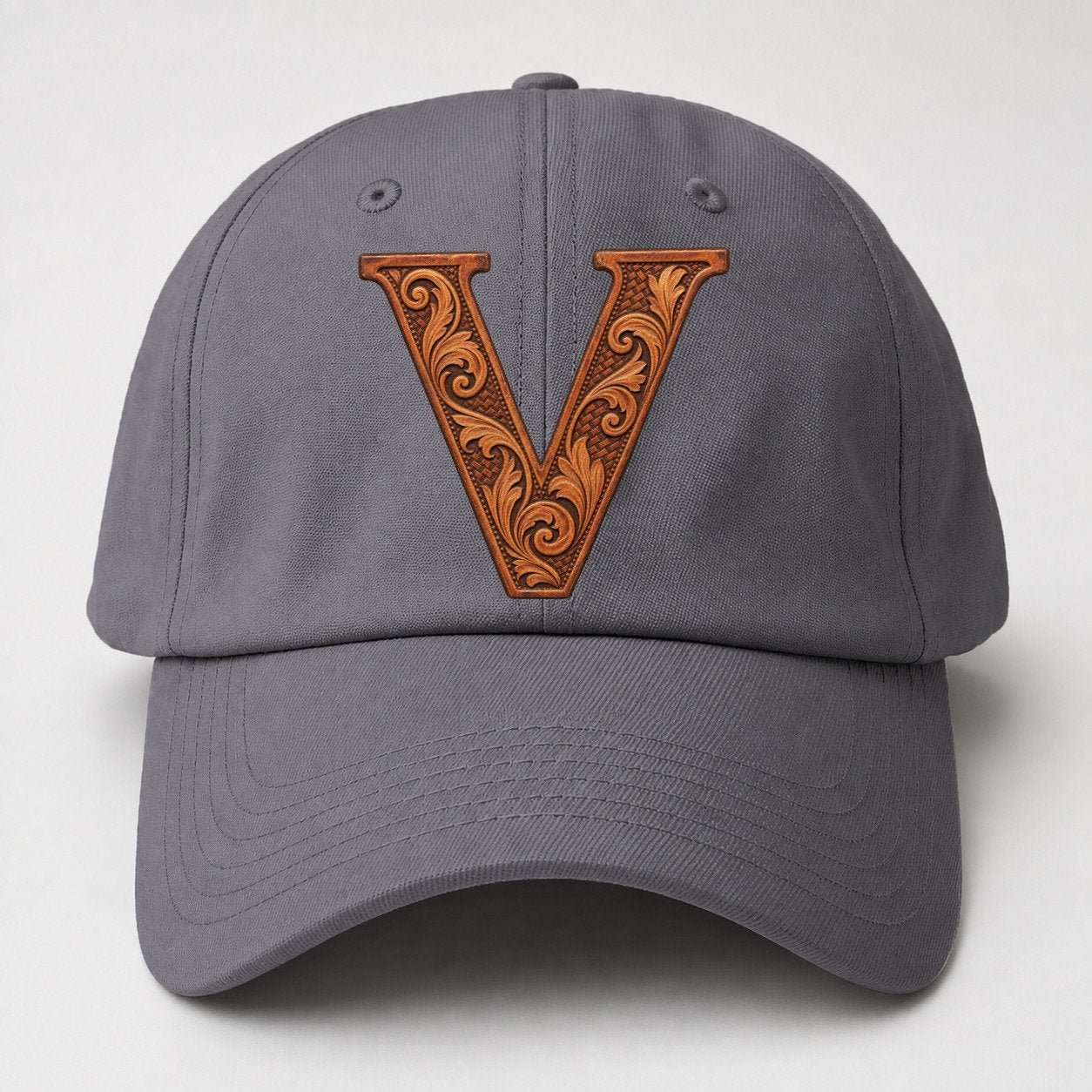 Tooled Leather V Monogram Baseball Cap – Grey