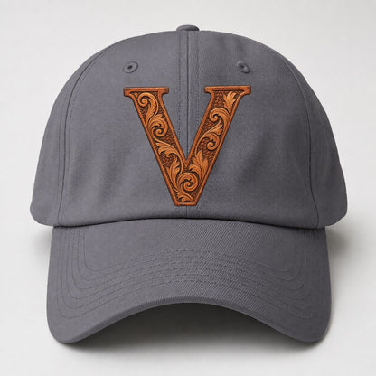 Tooled Leather V Monogram Baseball Cap – Grey