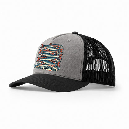Anchovy Column Stack Fishing Club Trucker Hat – Grey Black