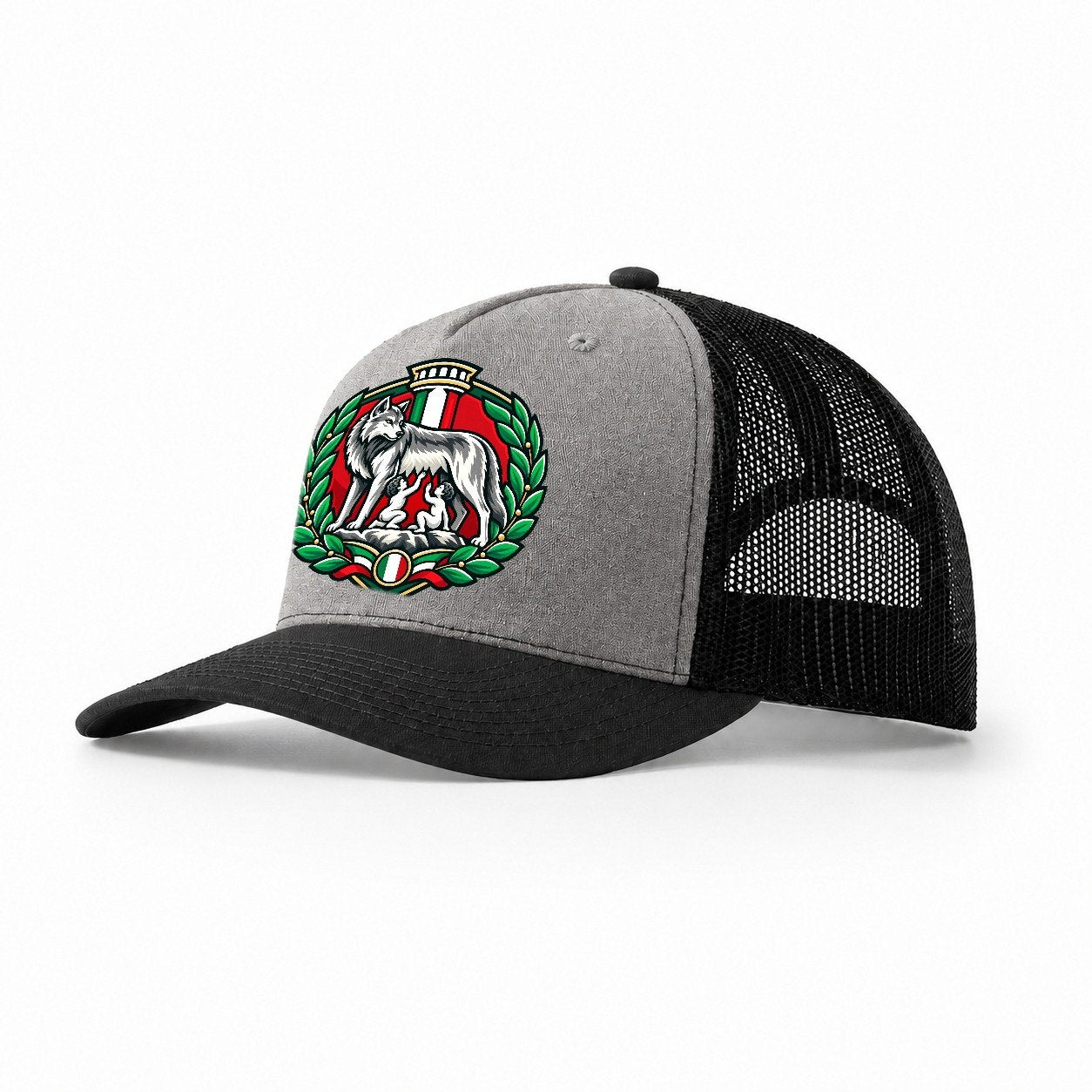 Italy Minimal Emblem Country Logos Trucker Hat – Grey Black