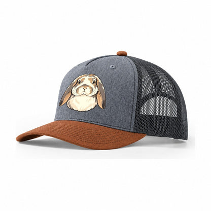 Lop Rabbit Soft Ears Small Pet Logos Trucker Hat – Heather Grey Rust Charcoal