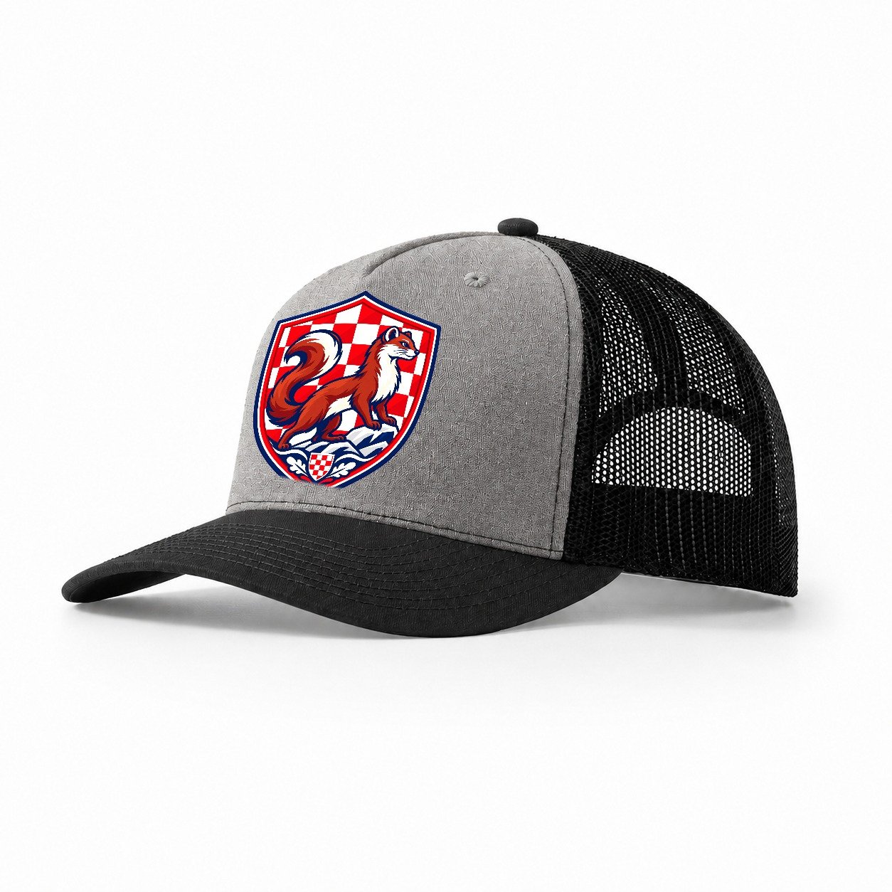 Croatia Minimal Emblem Country Logos Trucker Hat – Grey Black