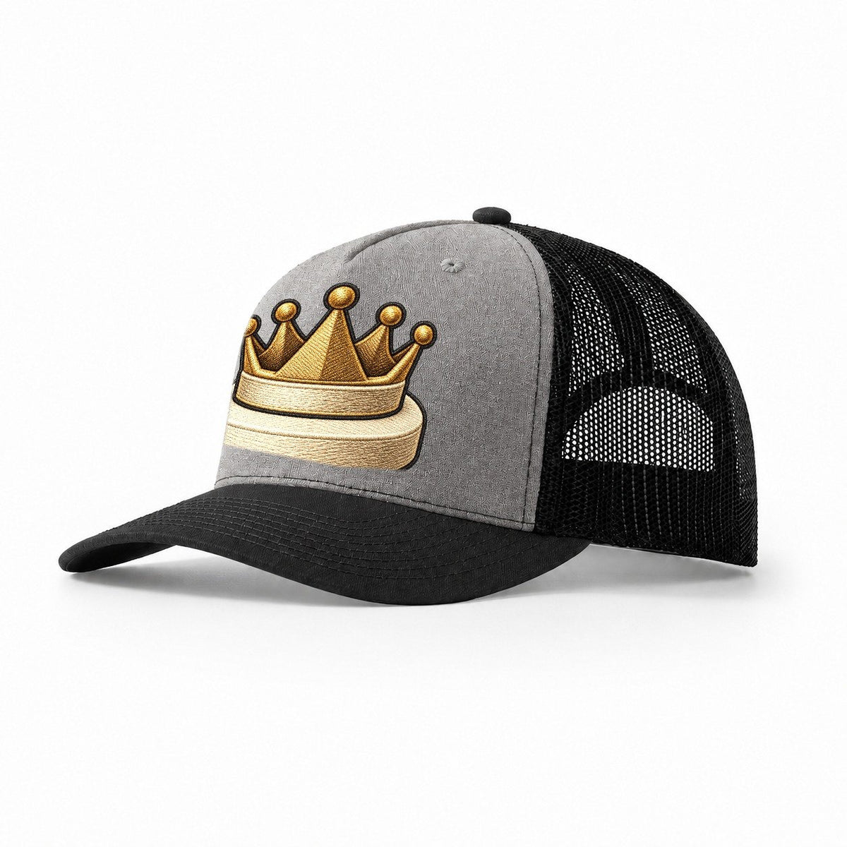 Crown Token On A Round Base Board Games Trucker Hat – Grey Black