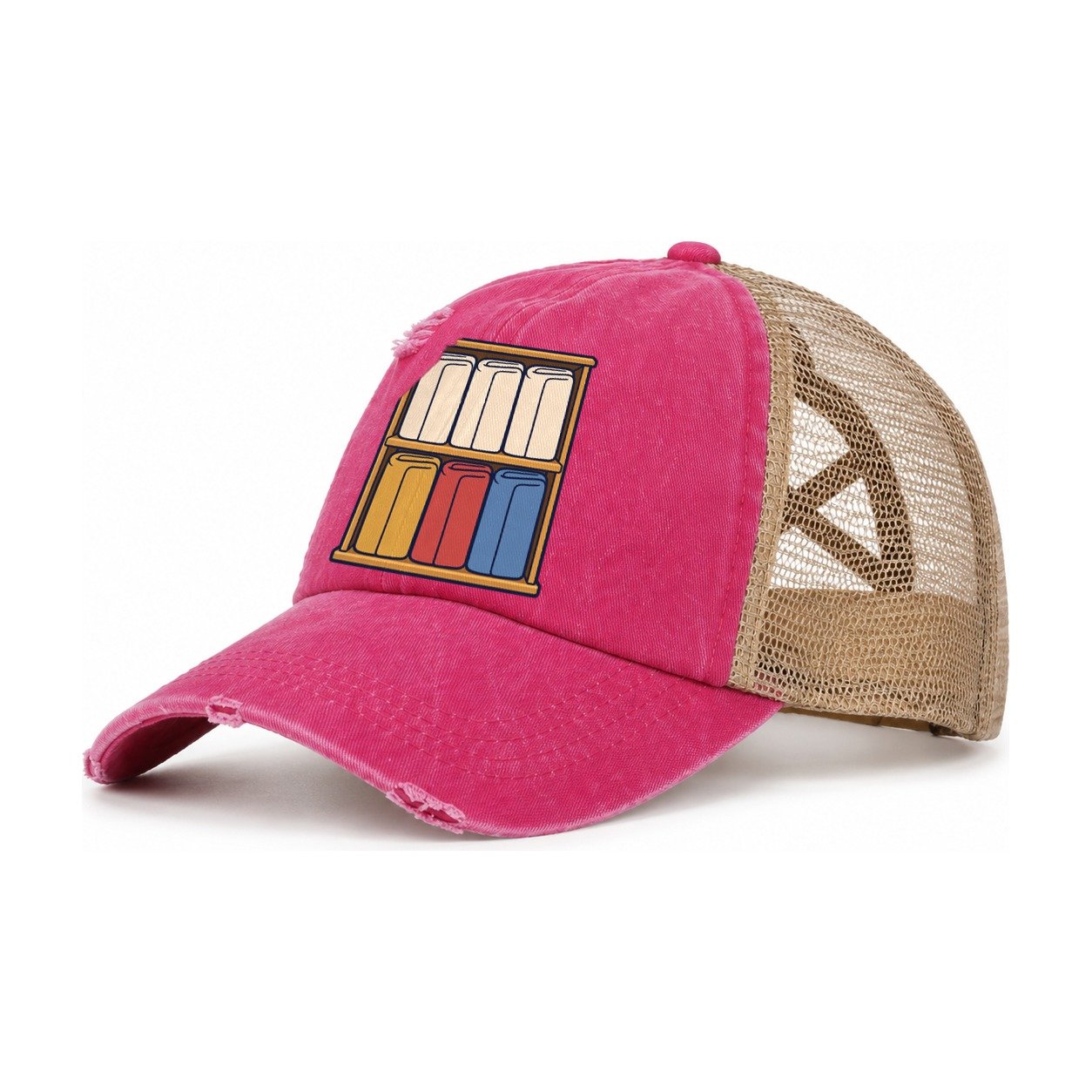 Colour Sorted Shelf Sewing And Quilting Women's Ponytail Trucker Hat – Raspberry Khaki