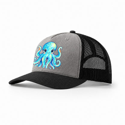 Octopus Curious Wave Sea Sprite Trucker Hat – Grey Black