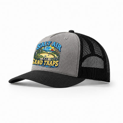 Salt Air And Sand Traps Golf Life Trucker Hat – Grey Black