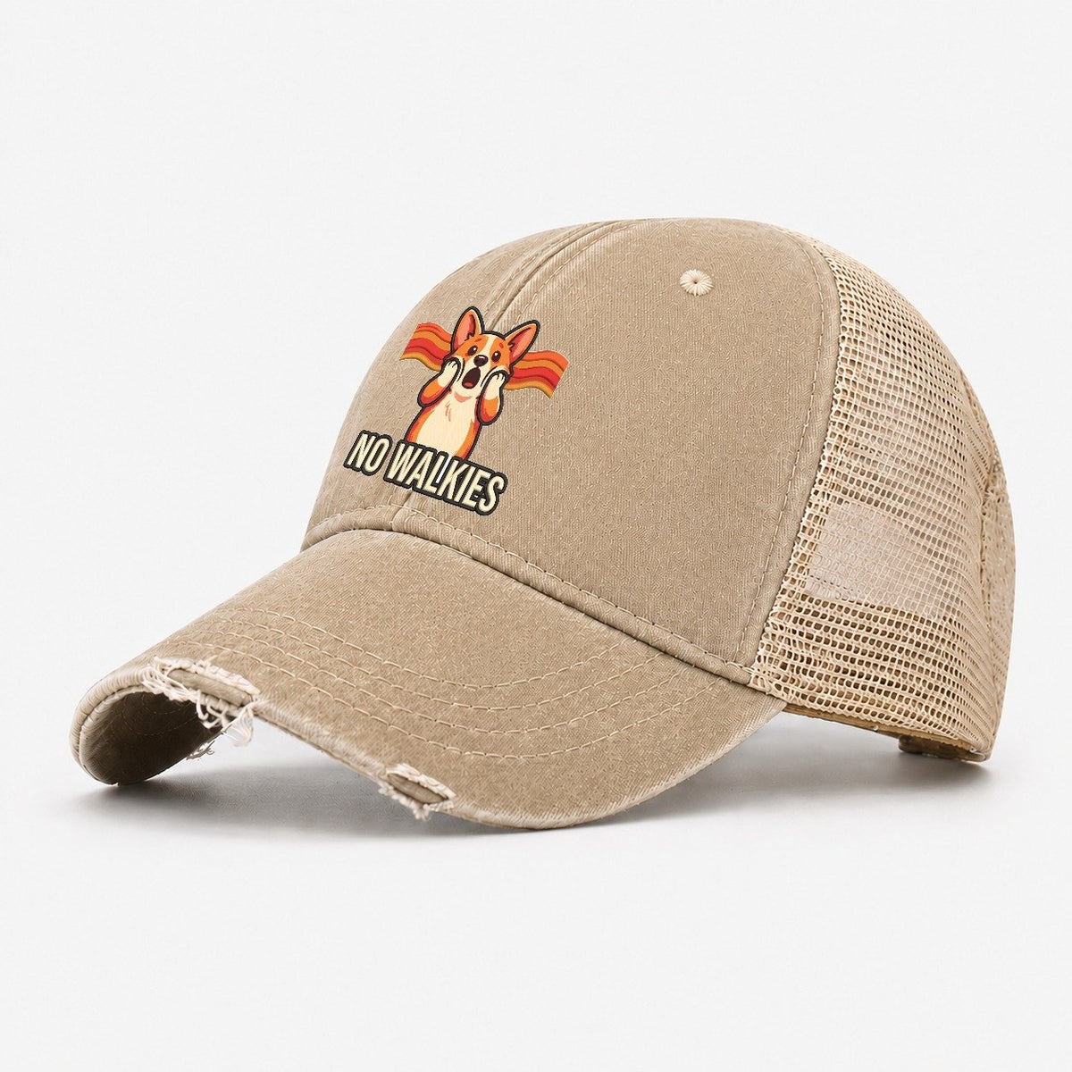Corgi Scream No Walkies Scream Washed Trucker Hat – Khaki