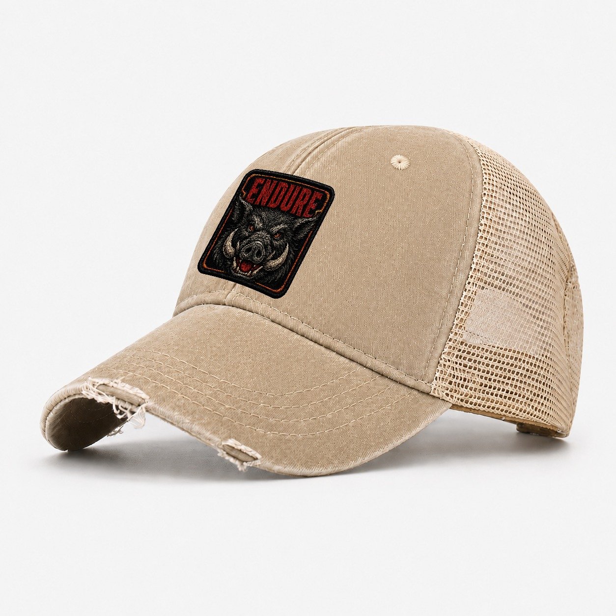 Boar Endure Badge Washed Trucker Hat – Khaki