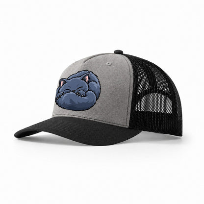 British Shorthair Sleeping Peeking Cats Trucker Hat – Grey Black