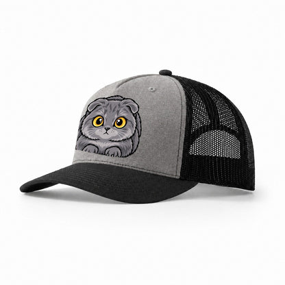 Scottish Fold Loaf Peeking Cats Trucker Hat – Grey Black